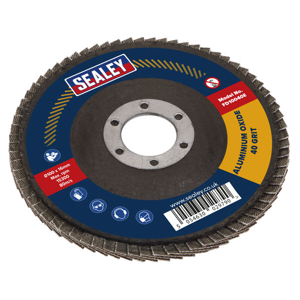 Sealey FD10040E │ 100mm Aluminium Oxide Flap Disc 40Grit 16mm Bore