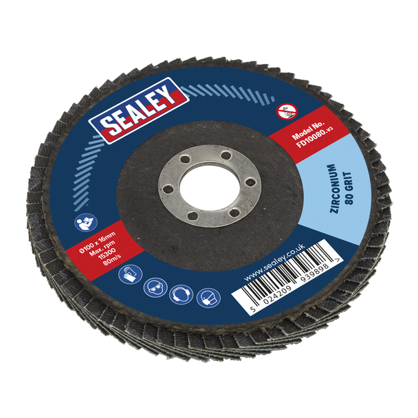 Sealey FD10080 │ 100mm Zirconium Flap Disc 80Grit 16mm Bore