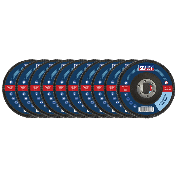 Sealey FD11512010 │ 115mm Zirconium Flap Discs 120Grit 22mm Bore - Pack of 10