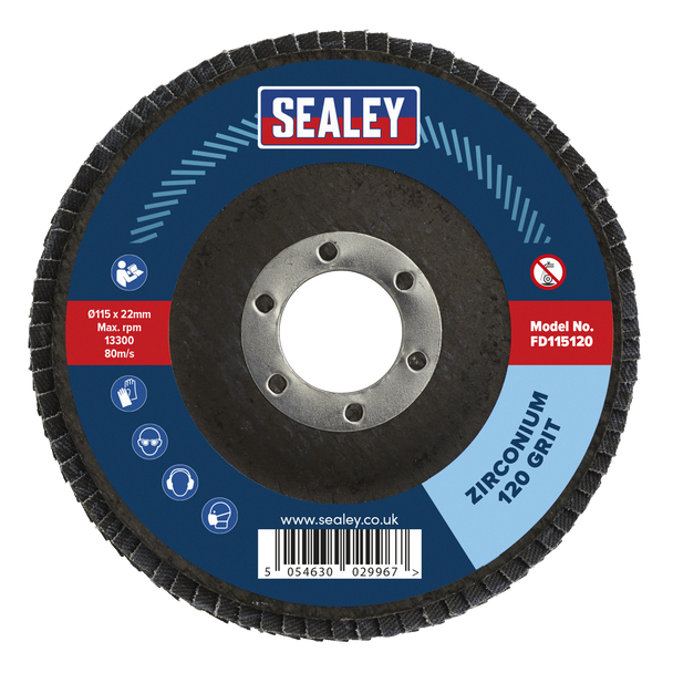 Sealey FD11512010 │ 115mm Zirconium Flap Discs 120Grit 22mm Bore - Pack of 10