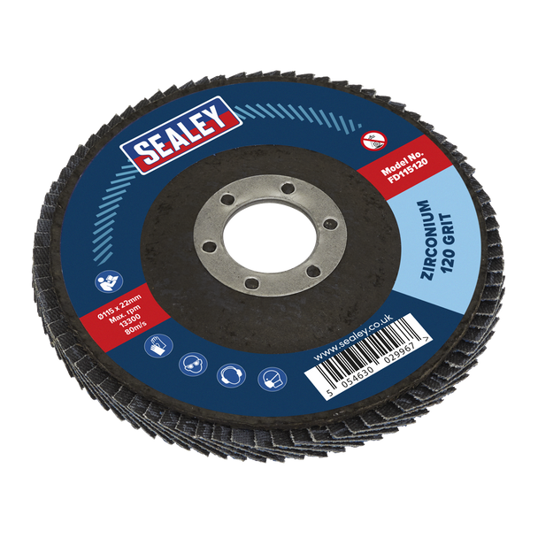 Sealey FD115120 │ 15mm Zirconium Flap Disc 120Grit 22mm Bore