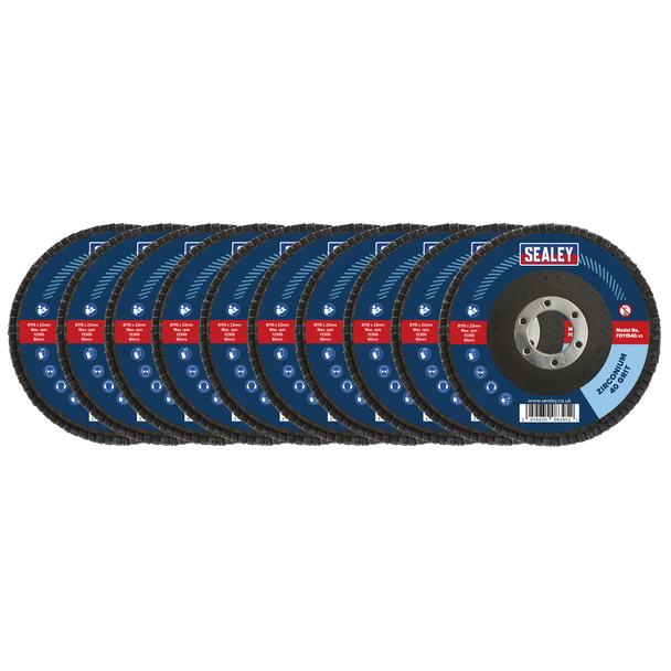 Sealey FD1154010 │ 115mm Zirconium Flap Discs 40Grit 22mm Bore - Pack of 10