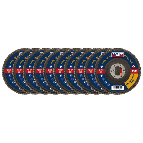 Sealey FD11540E10 │ 115mm Aluminium Oxide Flap Discs 40Grit 22mm Bore - Pack of 10