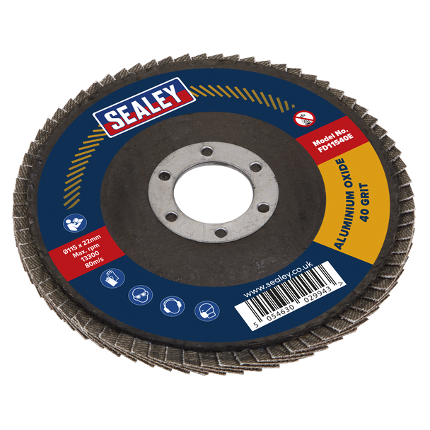 Sealey FD11540E10 │ 115mm Aluminium Oxide Flap Discs 40Grit 22mm Bore - Pack of 10