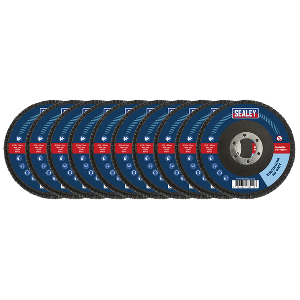Sealey FD1156010 │ 115mm Zirconium Flap Discs 60Grit 22mm Bore - Pack of 10