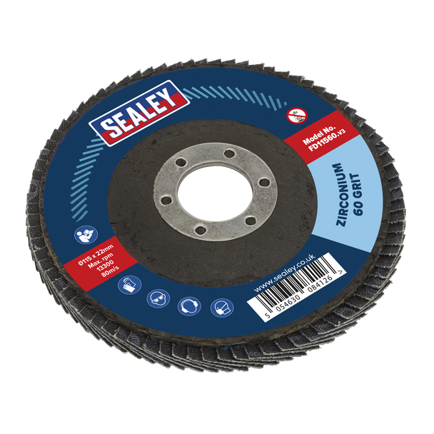 Sealey FD1156010 │ 115mm Zirconium Flap Discs 60Grit 22mm Bore - Pack of 10