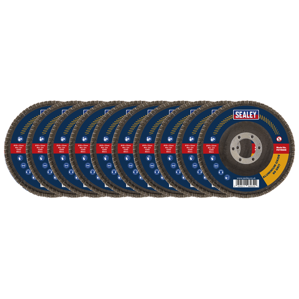 Sealey FD11560E10 │ 115mm Aluminium Oxide Flap Discs 60Grit 22mm Bore - Pack of 10