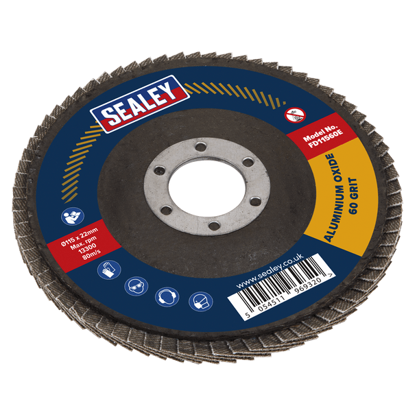 Sealey FD11560E10 │ 115mm Aluminium Oxide Flap Discs 60Grit 22mm Bore - Pack of 10
