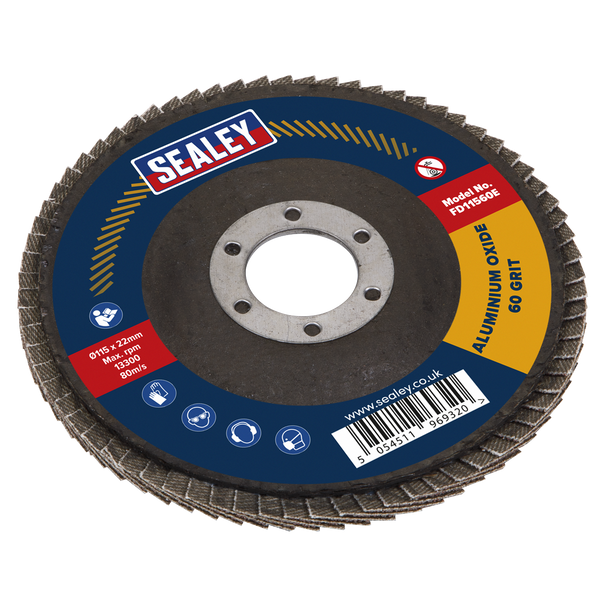 Sealey FD11560E │ 115mm Aluminium Oxide Flap Disc 60Grit 22mm Bore