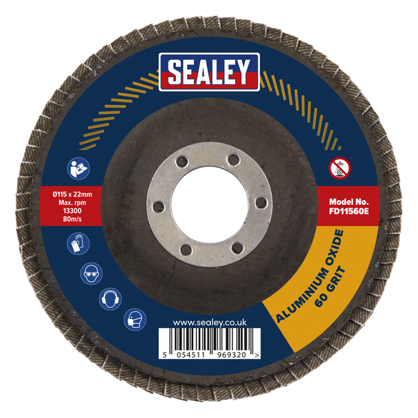 Sealey FD11560E │ 115mm Aluminium Oxide Flap Disc 60Grit 22mm Bore