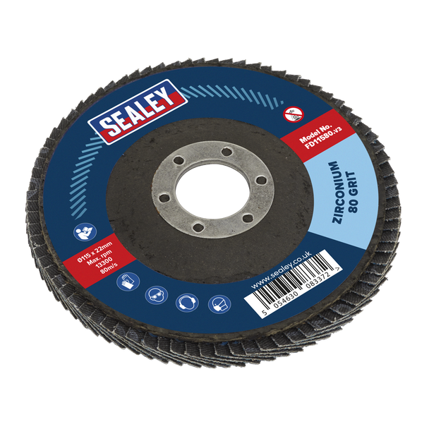 Sealey FD11580 │ 115mm Zirconium Flap Disc 80Grit 22mm Bore
