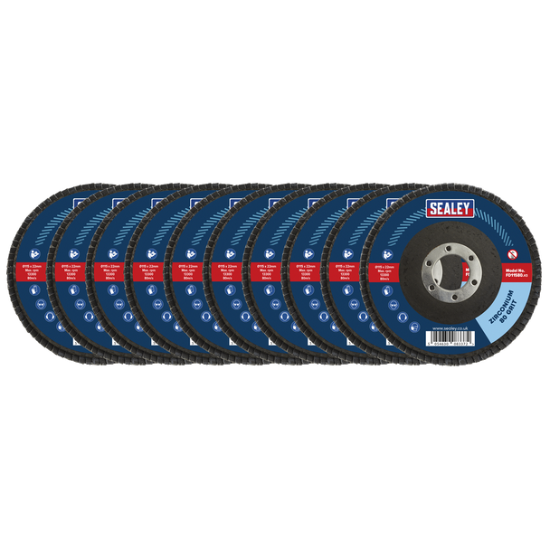 Sealey FD1158010 │ 115mm Zirconium Flap Discs 80Grit 22mm Bore - Pack of 10