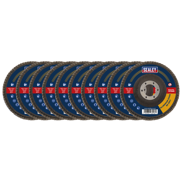 Sealey FD11580E10 │ 115mm Aluminium Oxide Flap Discs 80Grit 22mm Bore - Pack of 10