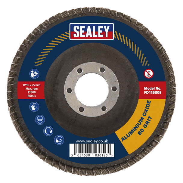 Sealey FD11580E │ 115mm Aluminium Oxide Flap Disc 80Grit 22mm Bore