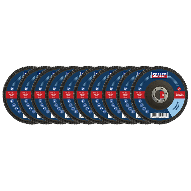 Sealey FD115MIX │ 115mm Zirconium Flap Discs Assorted Grit 22mm Bore - Pack of 10