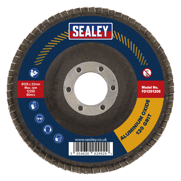 Sealey FD125120E │ 125mm Aluminium Oxide Flap Disc 120Grit 22mm Bore