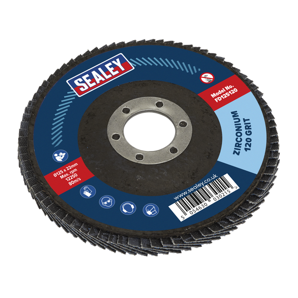 Sealey FD125120 │ 125mm Zirconium Flap Disc 120Grit 22mm Bore