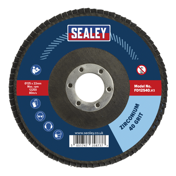 Sealey FD12540 │ 125mm Zirconium Flap Disc 40Grit 22mm Bore