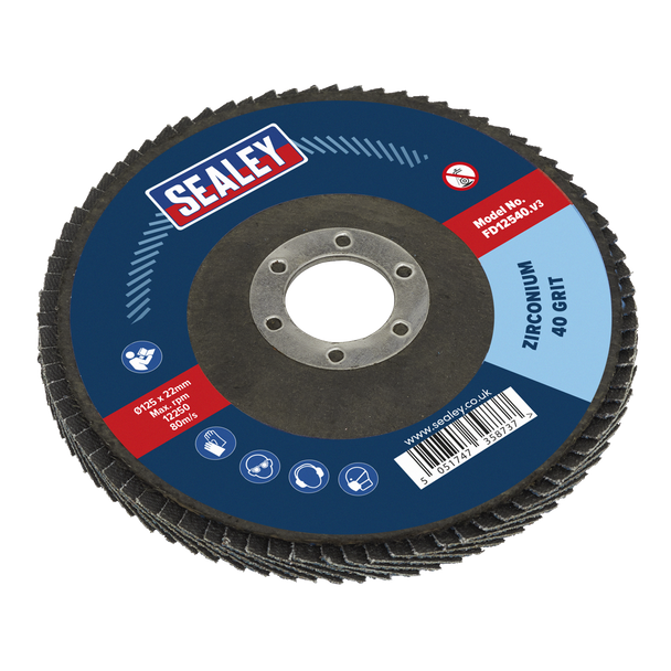 Sealey FD12540 │ 125mm Zirconium Flap Disc 40Grit 22mm Bore