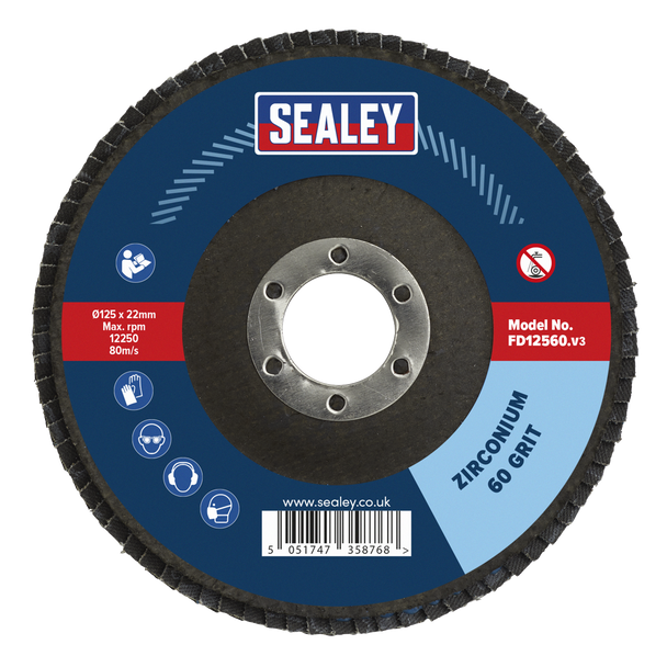Sealey FD12560 │ 125mm Zirconium Flap Disc 60Grit 22mm Bore