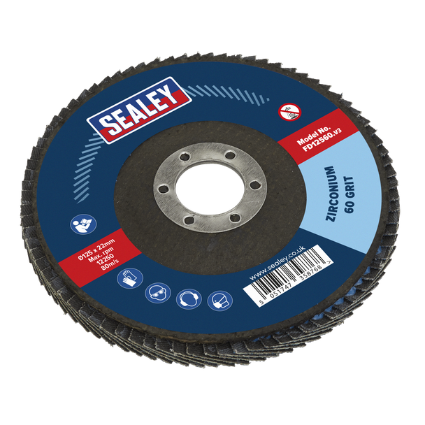 Sealey FD12560 │ 125mm Zirconium Flap Disc 60Grit 22mm Bore