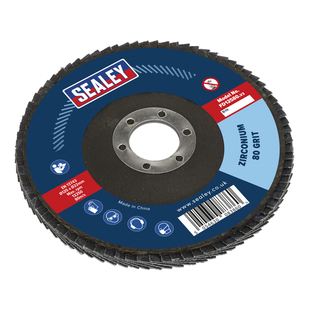 Sealey FD12580 │ 125mm Zirconium Flap Disc 80Grit 22mm Bore