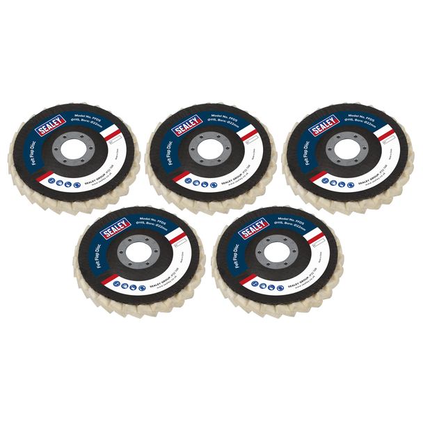 Sealey FFD5 │ Felt Flap Disc Ø115mm Ø22mm Bore - Pack of 5