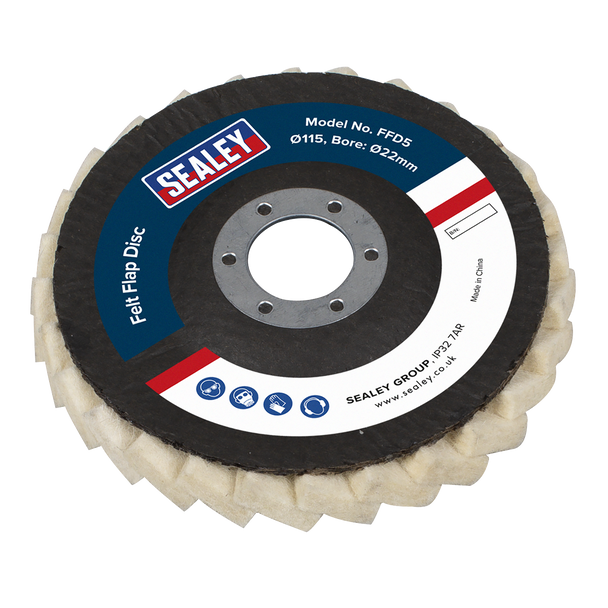 Sealey FFD5 │ Felt Flap Disc Ø115mm Ø22mm Bore - Pack of 5