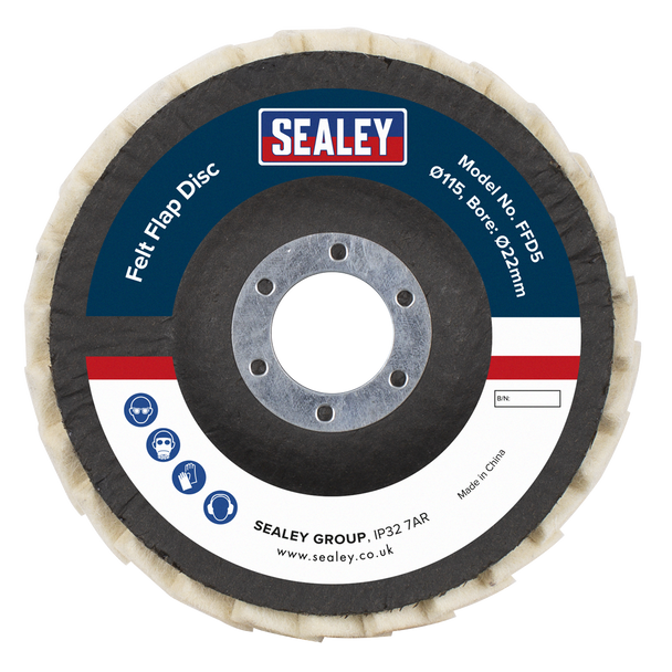 Sealey FFD5 │ Felt Flap Disc Ø115mm Ø22mm Bore - Pack of 5