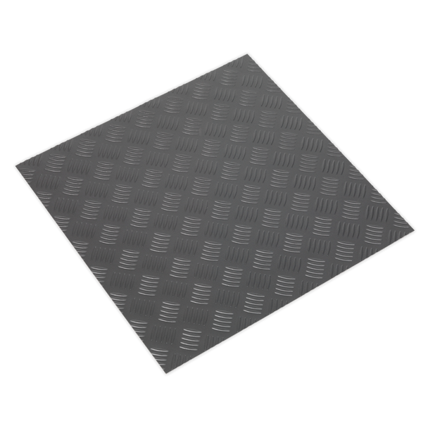 Sealey FT1S │ Vinyl Floor Tile with Peel & Stick Backing Silver Treadplate - Pack of 16