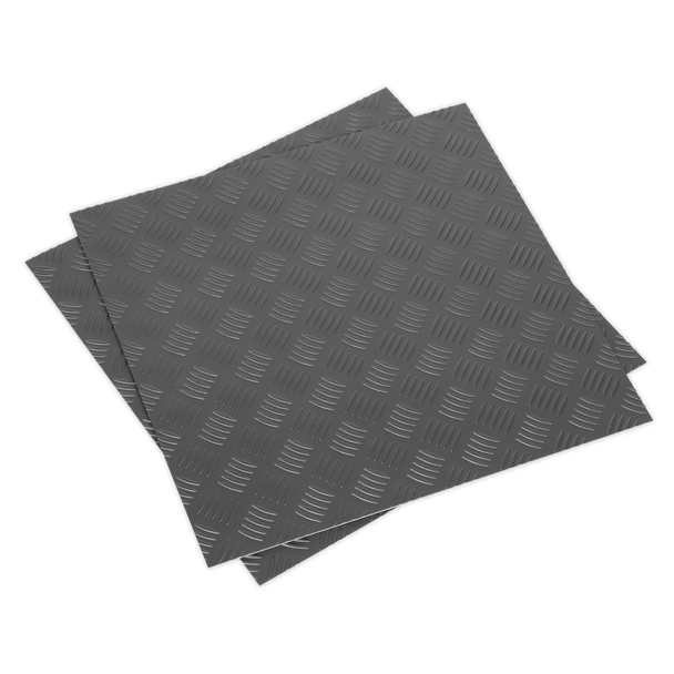 Sealey FT1S │ Vinyl Floor Tile with Peel & Stick Backing Silver Treadplate - Pack of 16