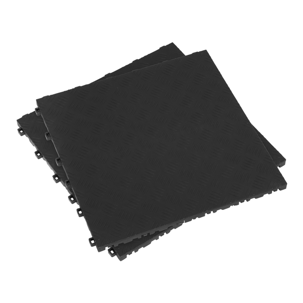 Sealey FT3B │ Polypropylene Floor Tile 400 x 400mm, Black Treadplate - Pack of 9