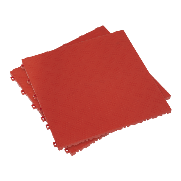 Sealey FT3R │Polypropylene Floor Tile 400 x 400mm, Red Treadplate - Pack of 9