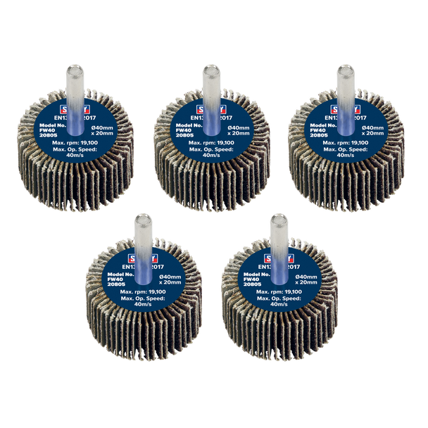 Sealey FW4020805 │ 40 x 20mm Abrasive Flap Wheel with 6mm Shaft 80Grit - Pack of 5