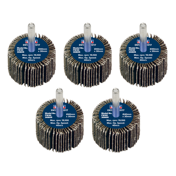 Sealey FW4030805 │40 x 30mm Abrasive Flap Wheel with 6mm Shaft 80Grit - Pack of 5