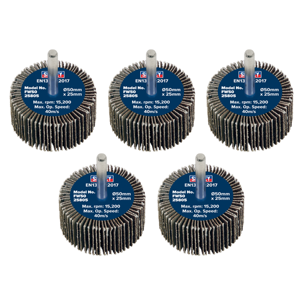 Sealey FW5025805 │50 x 25mm Abrasive Flap Wheel with 6mm Shaft 80Grit - Pack of 5