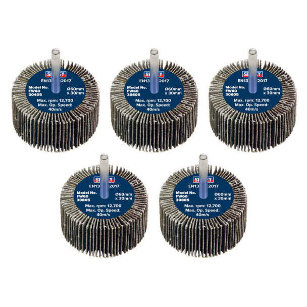 Sealey FW6030ASS │80 x 40mm Abrasive Flap Wheel with 6mm Shaft 40Grit - Pack of 5