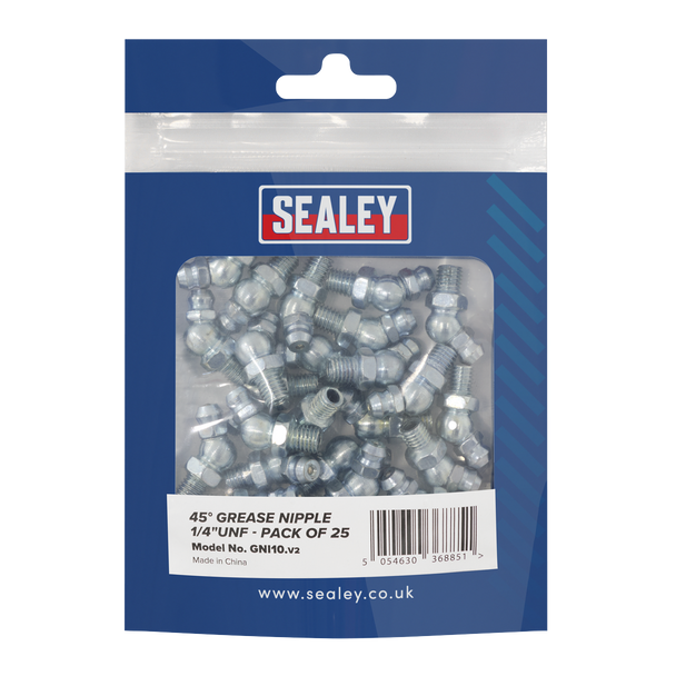 Sealey GNI10 │ 45° Grease Nipple 1/4"UNF - Pack of 25