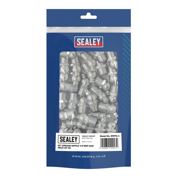 Sealey GNI12 │45° Grease Nipple 1/4"BSP Gas - Pack of 25
