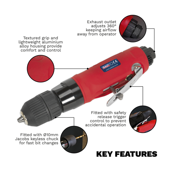 Sealey GSA232 │ Generation Straight Air Drill with Keyless Chuck 10mm