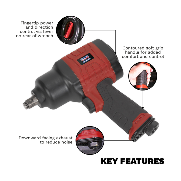 Sealey GSA6002 | Generation Composite Twin Hammer Air Impact Wrench 1/2"Sq Drive