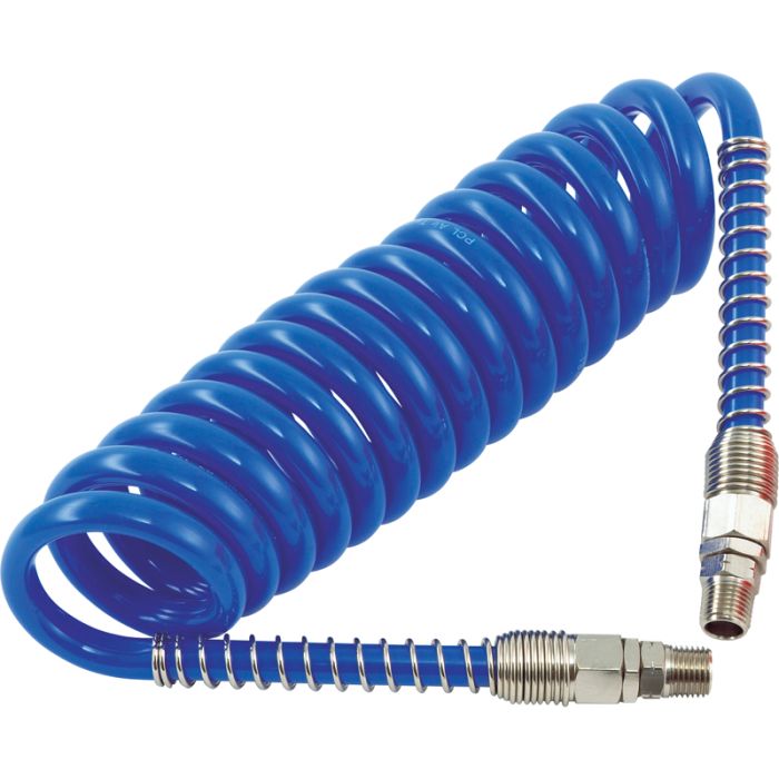 PCL HA5221 | Polyurethane Coiled Hose Assembly, Blue, 10m of 10mm i/d Hose, Male Thread R 3/8 Swivel Ends