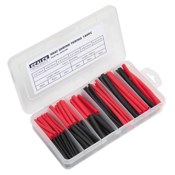 Sealey HST501BR ⏐ Heat Shrink Tubing Assortment 50 & 100mm 180pc - Black & Red