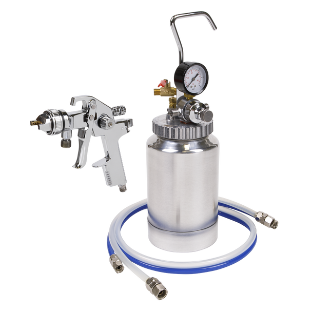 Sealey HVLP-79/P ⏐ HVLP Pressure Pot System with Spray Gun & Hoses 1.7mm Set-Up