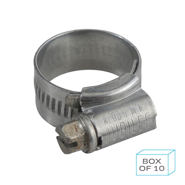 PCL JC1622 | Jubilee Hose Clip Size 0 (16-22mm) Mild Steel Zinc Plated (Supplied in Box of 10)