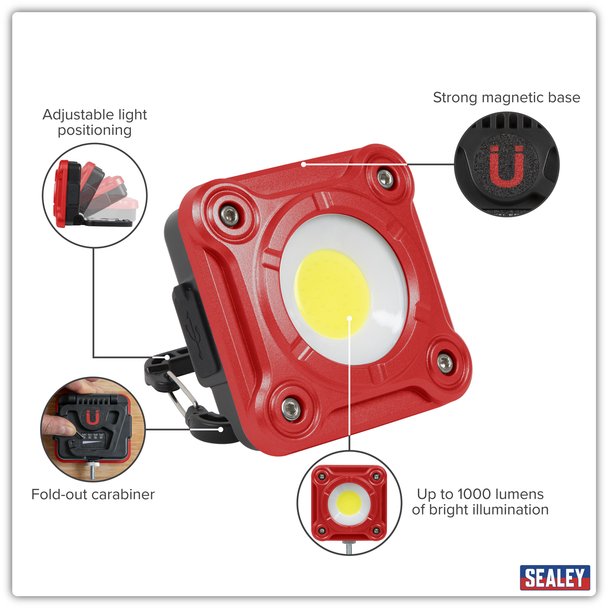 Berner Pocket Flood Light 10W – Faretto LED Ricaricabile 1000 Lm – Torcia E Faretto 2-in-1 IP65