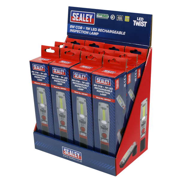 Sealey LED1001DB ⏐ LED Twist Rechargeable Inspection Light 8W - Display Box of 12