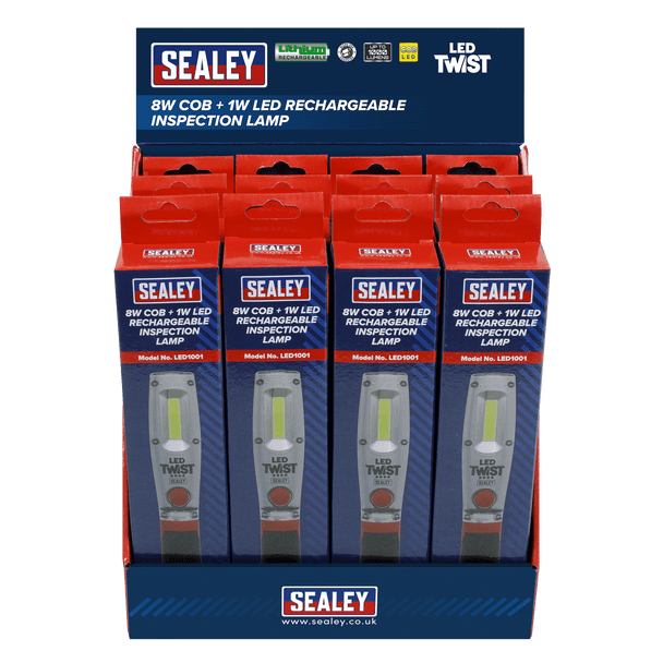Sealey LED1001DB ⏐ LED Twist Rechargeable Inspection Light 8W - Display Box of 12