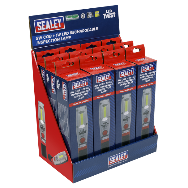 Sealey LED1001DB ⏐ LED Twist Rechargeable Inspection Light 8W - Display Box of 12
