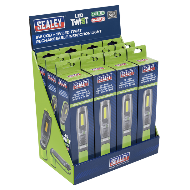 Sealey LED1001GDB ⏐ LED Twist Rechargeable Inspection Light, Green - Box of 12